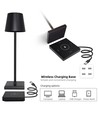 Lampe de table LED avec charge sans fil - Noir, IP54 intérieur/extérieur, tactile dimmable