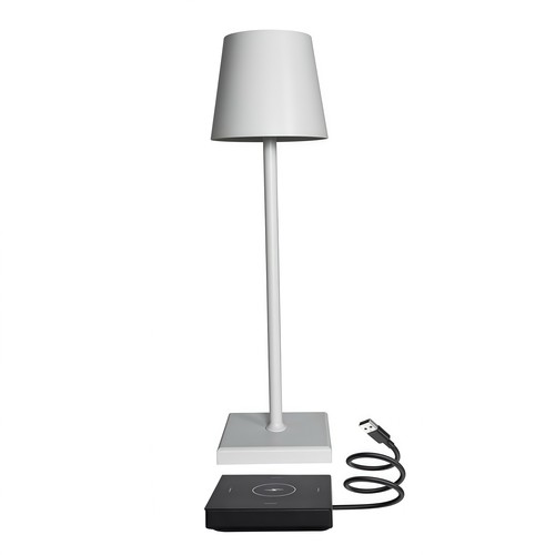 Lampe de table LED avec charge sans fil - Blanc, IP54 intérieur/extérieur, tactile dimmable