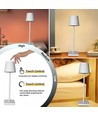 Lampe de table LED avec charge sans fil - Blanc, IP54 intérieur/extérieur, tactile dimmable
