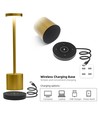 Lampe de table LED rechargeable avec charge sans fil - Or, IP54 intérieur/extérieur, tactile dimmable