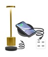 Lampe de table LED rechargeable avec charge sans fil - Or, IP54 intérieur/extérieur, tactile dimmable