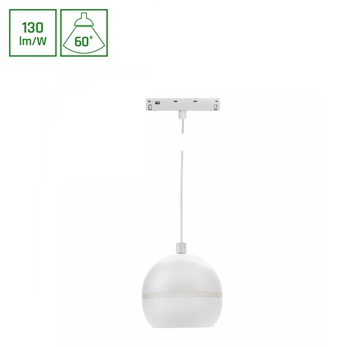 10W SHIFT BASIC GLOBE RING spot sur rail suspension, 48V - 102lm/W, blanc, blanc neutre, 60 degrés, câble 120cm