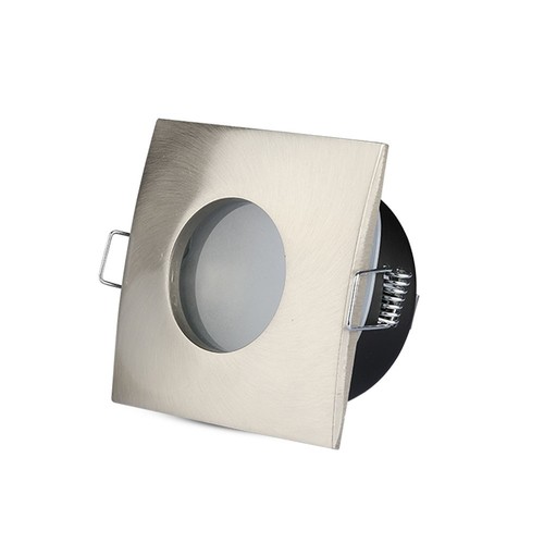 Spot encastrable GU10, carré - Nickel satiné, IP54 salle de bain, Perçage : Ø7,5 cm, Dim : 8,4 x 8,4 cm