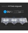 Spot encastrable 3xGU10, carré - Aluminium brossé, fonte d'aluminium, sans source lumineuse