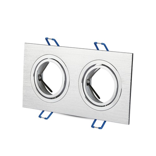 Double spot encastrable GU10, carré - Aluminium brossé, IP20 intérieur, perçage : 155 x 75 mm