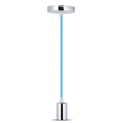 Suspension E27 en chrome avec câble bleu clair - Ø3,6cm, cylindrique, métal, sans source lumineuse