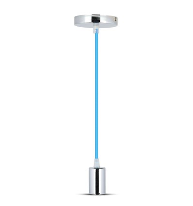 Suspension E27 en chrome avec câble bleu clair - Ø3,6cm, cylindrique, métal, sans source lumineuse