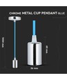 Suspension E27 en chrome avec câble bleu clair - Ø3,6cm, cylindrique, métal, sans source lumineuse