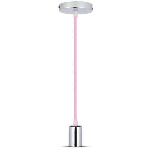 Suspension Chrome avec câble rose - douille E27, pavillon en métal, sans source lumineuse