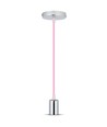 Suspension Chrome avec câble rose - douille E27, pavillon en métal, sans source lumineuse