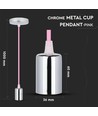 Suspension Chrome avec câble rose - douille E27, pavillon en métal, sans source lumineuse