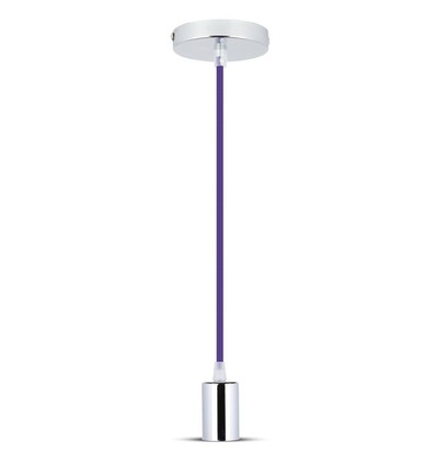 Suspension E27 en chrome avec câble violet - Ø3,6 cm, 5 ans de garantie, sans source lumineuse