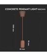 Suspension E27 en béton brun - Ø5cm, sans source lumineuse, max 60W