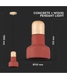 Suspension Ø12,5cm en béton et bois - Rouge, douille E27, design moderne