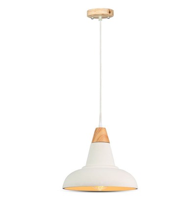 Suspension Ø29cm en béton et bois - Douille E27, câble 1m, IP20 intérieur