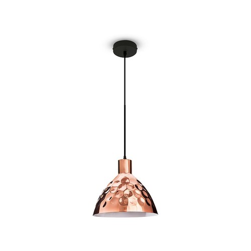 Suspension E27 en or rose, design vintage - Max 60W, câble 1m, Ø22cm, sans source lumineuse