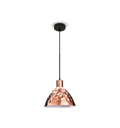 Suspension E27 en or rose, design vintage - Max 60W, câble 1m, Ø22cm, sans source lumineuse