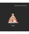 Suspension E27 en or rose, design vintage - Max 60W, câble 1m, Ø22cm, sans source lumineuse