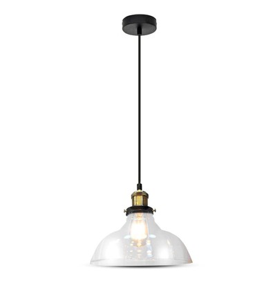 Suspension en verre E27 Ø24,5cm - Transparent, max 60W, hauteur 110cm, base en métal