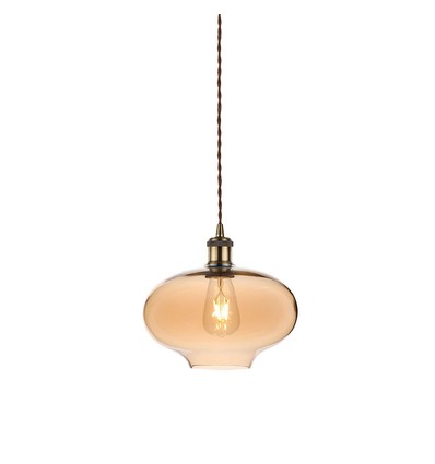 Suspension en verre Ø26cm, E27 - Ambre, hauteur 115cm, sans source lumineuse