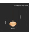 Suspension en verre Ø26cm, E27 - Ambre, hauteur 115cm, sans source lumineuse