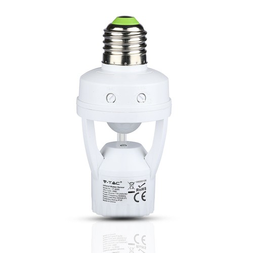 Douille E27 avec détecteur de mouvement infrarouge 360° - Max 60W, portée jusqu'à 6m, intérieur/extérieur