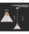 Suspension Ø25cm avec tête en bois, E27 - Blanc, aluminium, garantie 5 ans, sans source lumineuse