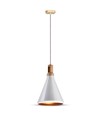 Suspension E27 blanche avec tête en bois - Max 60W, fer, sans source lumineuse