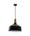 Suspension E27 en fer noir avec tête en bois - Ø30 cm, série Vintage, sans source lumineuse