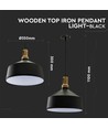 Suspension E27 en fer noir avec tête en bois - Ø30 cm, série Vintage, sans source lumineuse