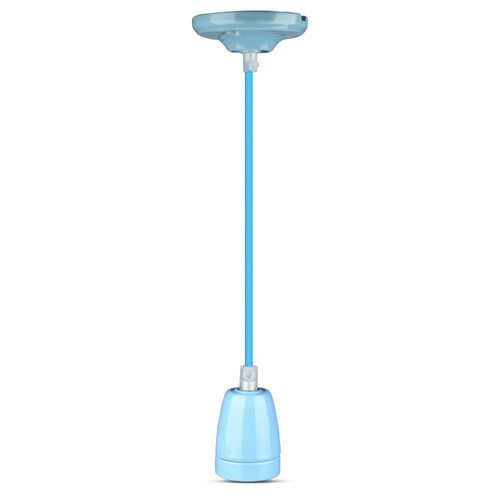 Kit douille E27 en porcelaine, bleu - Max 60W, Ø10,5cm, avec câble, suspension