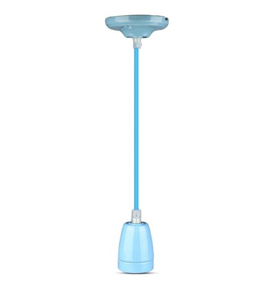 Kit douille E27 en porcelaine, bleu - Max 60W, Ø10,5cm, avec câble, suspension