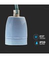 Kit douille E27 en porcelaine, bleu - Max 60W, Ø10,5cm, avec câble, suspension