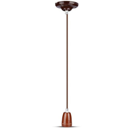 Suspension E27 en porcelaine, marron - Max 60W, Ø4,7cm, câble 68cm, sans source lumineuse