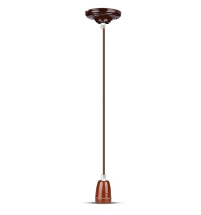 Suspension E27 en porcelaine, marron - Max 60W, Ø4,7cm, câble 68cm, sans source lumineuse