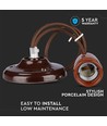 Suspension E27 en porcelaine, marron - Max 60W, Ø4,7cm, câble 68cm, sans source lumineuse