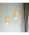 Suspension E27 en bois avec câble bleu - Max 60W, design élégant, sans source lumineuse