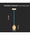 Suspension E27 en bois avec câble bleu - Max 60W, design élégant, sans source lumineuse