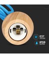 Suspension E27 en bois avec câble bleu - Max 60W, design élégant, sans source lumineuse