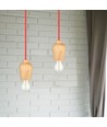 Suspension E27 en bois de noyer avec câble textile rouge - 1 mètre de câble, sans source lumineuse, 5 ans de garantie