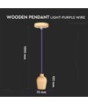Suspension E27 en noyer avec cordon textile violet - Ø7,3 cm, câble 1 mètre, sans source lumineuse