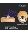 Suspension E27 en noyer avec cordon textile violet - Ø7,3 cm, câble 1 mètre, sans source lumineuse