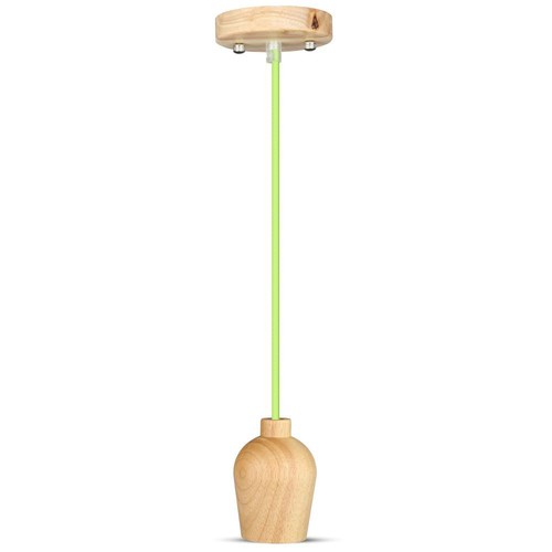 Suspension E27 en bois de noyer avec cordon textile vert - Ø7,3cm, câble 1 mètre, design élégant