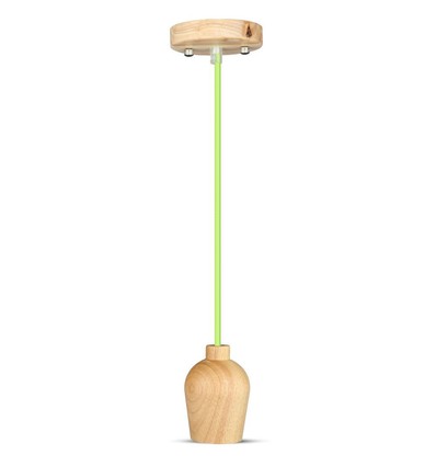 Suspension E27 en bois de noyer avec cordon textile vert - Ø7,3cm, câble 1 mètre, design élégant
