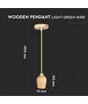Suspension E27 en bois de noyer avec cordon textile vert - Ø7,3cm, câble 1 mètre, design élégant