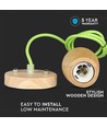 Suspension E27 en bois de noyer avec cordon textile vert - Ø7,3cm, câble 1 mètre, design élégant