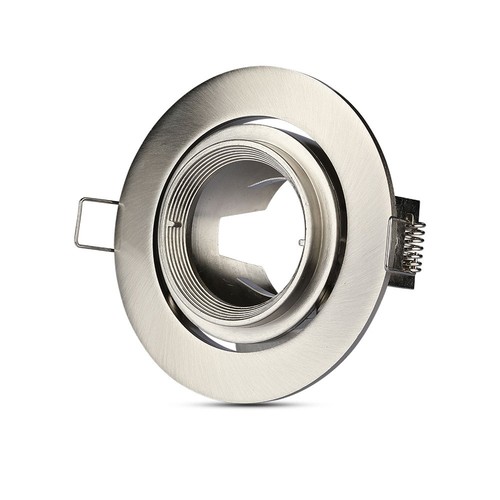 Spot encastrable GU10 avec zoom - Nickel satiné, rond, orientable, aluminium, perçage : Ø9,3 cm, dim : Ø10,2 cm