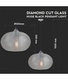 Suspension Ø35cm avec verre taillé en diamant, E27 - Noir, métal, max 60W, sans source lumineuse