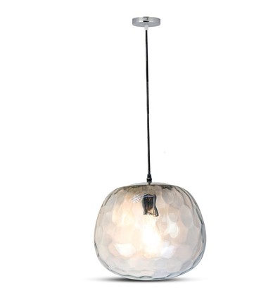 Suspension design en verre Ø250mm - Ronde, transparente, douille E27, suspension 1m, garantie 5 ans