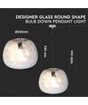 Suspension design en verre Ø250mm - Ronde, transparente, douille E27, suspension 1m, garantie 5 ans
